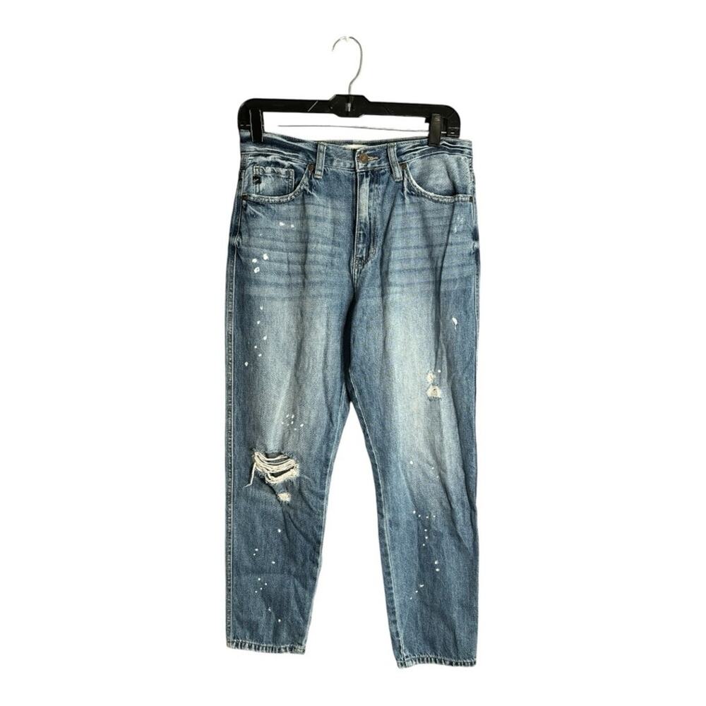 Kancan Medium Wash High Rise Distressed Jeans Paint Splatter 7/27